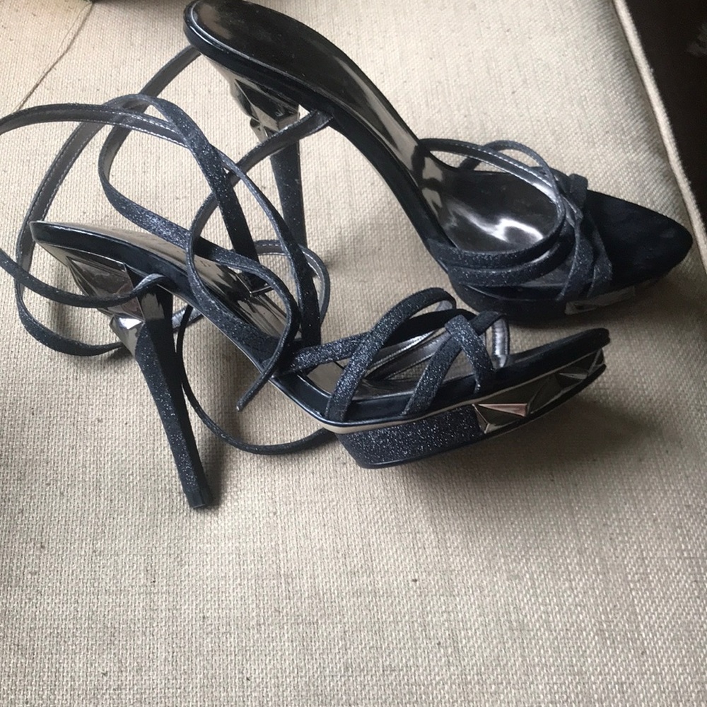 Beautiful Black Sparkly Strappy Heels